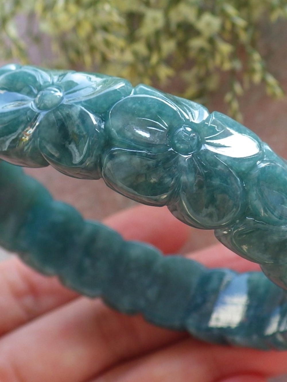 56mm Certified Natural A JADE Jadeite Rose Flower Circle Bangle Bracelet